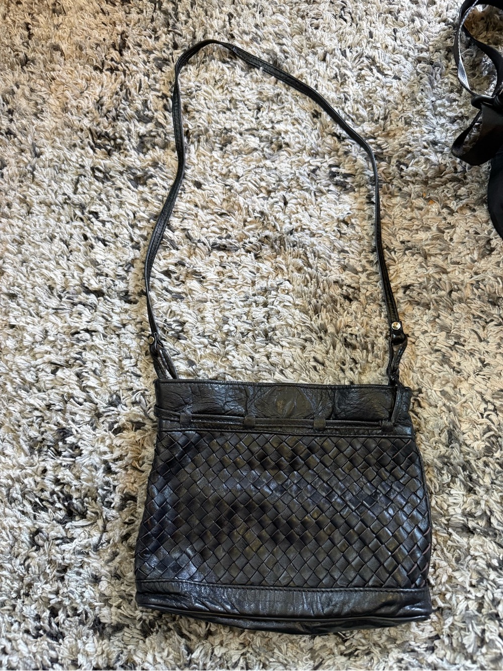 Woven Leather Crossbody Bag - Black